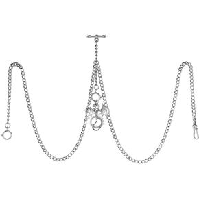 TREEWETO Men's Double Albert Chain Pocket Watch Curb Link Key Chain 3 Hooks with Antique Dragon Pendant Design Charm Fob T Bar