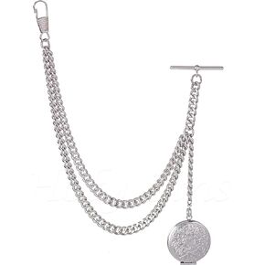 Holy Sins Jewellery Made in The UK Silver Colour Albert Pocket Watch Chain with Locket Pendant