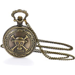 ساعة جيب من Lancardo Vintage Bronze Skull قطعة واحدة للرجال والنساء عليها أرقام عربية كوارتز ساعة جيب مع سلسلة مينا أبيض للهالووين in Kuwait