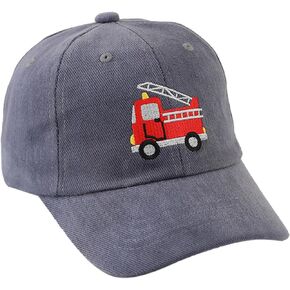 Kids Cute Fire Truck Embroidered Baseball Caps Boys Girls Adjustable Hat Washed Baseball Hats for Outdoors