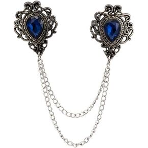 A N KINGPiiN Blue Stone and Silver Engraving Chain Lapel Pin, Brooch Suit Stud, Shirt Studs Men's Accessories