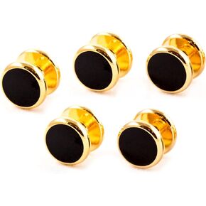 5 Gold Black Shirt Studs in Travel Velour Pouch for Men and Wedding Groomsmen