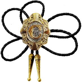 Guboss Bolo tie With Golden Initials Letters A-Z Cowboy Western Style Necktie