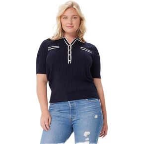 Minnie Rose Plus Size Womens Short Sleeve 4 Button Y Placket Front Cotton Cashmere Ribbed Polo