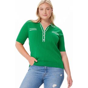 Minnie Rose Plus Size Womens Short Sleeve 4 Button Y Placket Front Cotton Cashmere Ribbed Polo