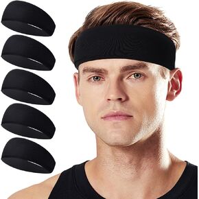 Inscool 5Pcs Sports Headbands for Men Women, Mens Moisture Wicking Workout Headband, Mens Sweatband for Baseball, Gym, Cycling, Workout, Running Accessories
