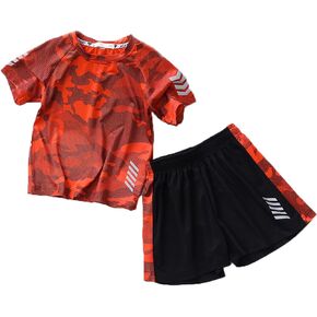 Jellyuu Boys Summer Clothing Sets Kids Outfit Set Camouflage Short Sleeve T-Shirt+ Shorts Sportswear 3-13Years