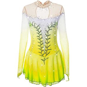 LIUHUO Ice Skating Dress Girls and Women Pink Handmade Figure Skating Professional Competition Costume Long Sleeved Dress