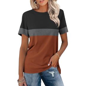 ORANDESIGNE Women’s T Shirts Short Sleeve Color Block Tops Casual Summer Fashion Tees in Kuwait