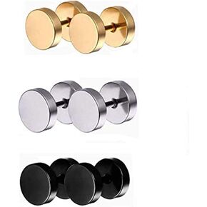 Blue Palm Jewelry 3 Pairs Stainless Steel Stud Earrings Fake Cheater Illusion Plug 14 Gauge Barbell and 00 Gauge Face E563 in Kuwait