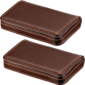 Outus 2 Pieces Business Card Holder, PU Leather Business Card Case Pocket Wallet with Magnetic Shut for Men Women(Black)