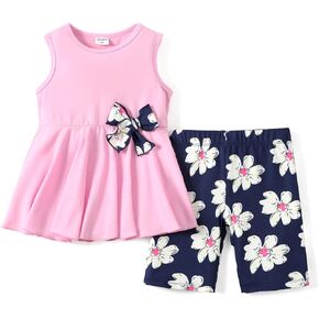 PATPAT Toddler Kids Girls Clothes Set Sleeveless Top and Allover Floral Print Short Set 2Pcs Outfits