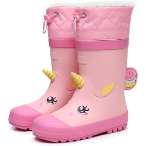 RAINANGEL Kids Rain Boots for Girls and Boys with Fur Lining, Waterproof Warm Winter Rubber Rain and Snow Boots-with Fun Printed & Colors for Toddlers and Kids