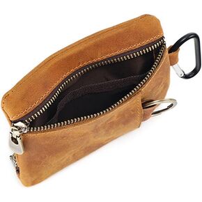 Leather Mini Medieval Pouch Keychain, Change Holder, Coin Organizer, Leather Zipper Pouch Coin，Leather zipper Pouch for Men & Women (Wine red)