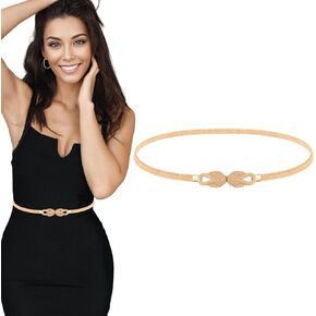 Women Metal Elastic Belt, Skinny Belt for Dress Thin Waist Belt Stretch Waistband