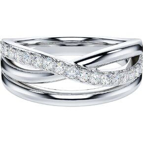 THELANDA Genuine Moissanite or Simulated Round Brilliant Cut Diamond Sterling Silver 7.5mm Crossover Infinity Wedding Ring For Couples