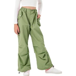 Rolanko Girls Parachute Pants Y2K Cargo Pants for Girls Loose Jogger Trousers with Pockets Streetwear Kids 4-14 Years