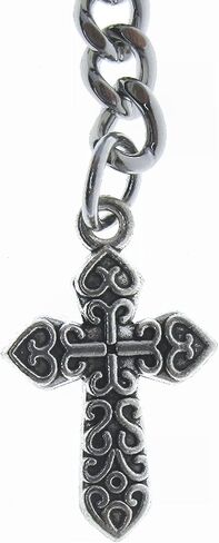 Albert Chain Silver Color Pocket Watch Chain Fob Chain with Cross Design Medal Fob and T Bar Swivel Clasp AC219, Silver in Kuwait