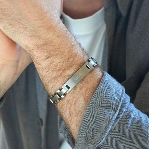 EVE'S ADDICTION Men's Custom Engraved Titanium ID Bracelet, 12mm Wide, 8 Inches Long - Personalized Name Bracelet for Him - Custom Boyfriend Gifts - Father's Day Bracelet - Gifts for Dad, 8 inch, in Saudi Arabia
