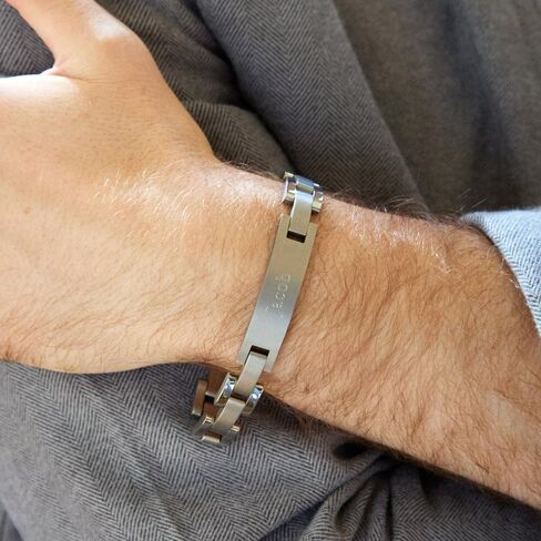 EVE'S ADDICTION Men's Custom Engraved Titanium ID Bracelet, 12mm Wide, 8 Inches Long - Personalized Name Bracelet for Him - Custom Boyfriend Gifts - Father's Day Bracelet - Gifts for Dad, 8 inch, in Saudi Arabia