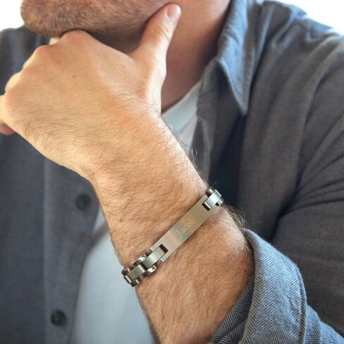 EVE'S ADDICTION Men's Custom Engraved Titanium ID Bracelet, 12mm Wide, 8 Inches Long - Personalized Name Bracelet for Him - Custom Boyfriend Gifts - Father's Day Bracelet - Gifts for Dad, 8 inch, in Saudi Arabia