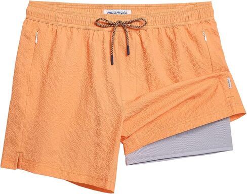 maamgic Men's Swim Trunks 5.5 inch Seersucker 2 in 1 Beach Shorts Quick Dry Bathing Suits with Compression Liner in Kuwait