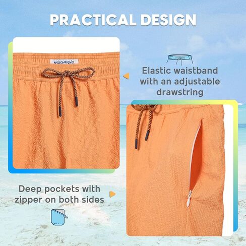 maamgic Men's Swim Trunks 5.5 inch Seersucker 2 in 1 Beach Shorts Quick Dry Bathing Suits with Compression Liner in Kuwait