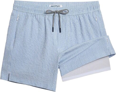 maamgic Men's Swim Trunks 5.5 inch Seersucker 2 in 1 Beach Shorts Quick Dry Bathing Suits with Compression Liner in Kuwait