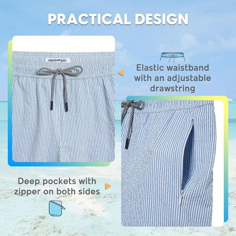 maamgic Men's Swim Trunks 5.5 inch Seersucker 2 in 1 Beach Shorts Quick Dry Bathing Suits with Compression Liner in Kuwait