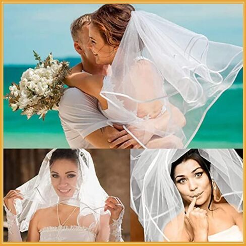 حجاب زفاف قصير من Cliory حجاب زفاف حجاب أبيض بسيط حجاب مشط من التول حجاب الزفاف حجاب حفلة العازبة للعرائس والنساء in Kuwait