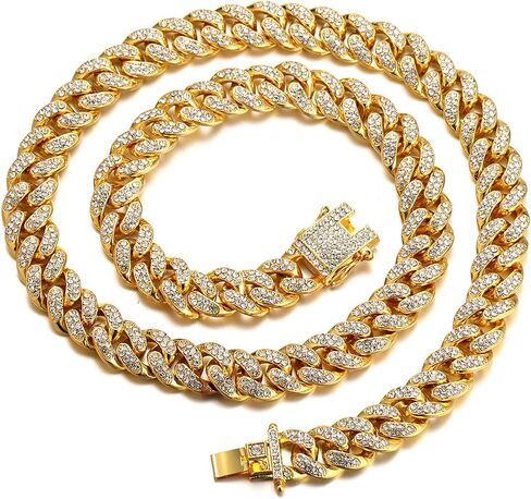 Halukakah Diamonds Gold Watch Iced Out,Men's 18K Real Gold/Platinum White Gold Plated 42MM Width Round Dial Quartz Wristband 9.5" with Cuban Link Chain 8"+18" Necklace Bracelet,Free Giftbox in Saudi Arabia