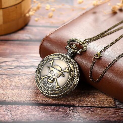 ساعة جيب من Lancardo Vintage Bronze Skull قطعة واحدة للرجال والنساء عليها أرقام عربية كوارتز ساعة جيب مع سلسلة مينا أبيض للهالووين in Kuwait