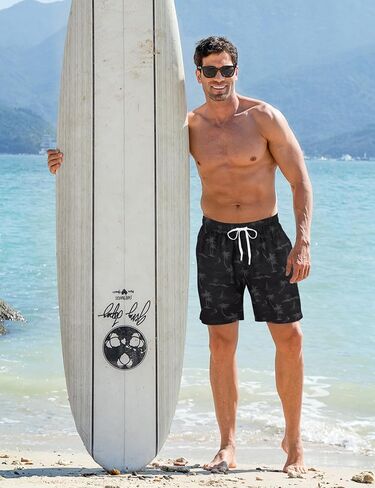 Goodstoworld Men's Funny Swim Trunks with Compression Liner 2 in 1 Quick-Dry 9" Stretch Shorts with Three Pockets in Kuwait