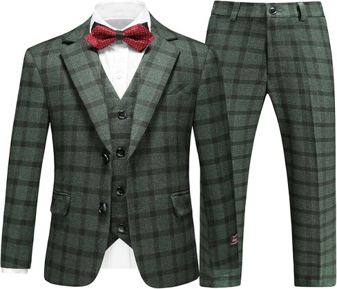 Lamgool Boys Plaid Suits 3 Piece Slim Fit Formal Set for Kids Prom Wedding Outfits Tuxedo Blazer Jacket Vest Pant Size 4T-16Y in Kuwait