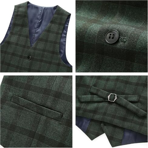Lamgool Boys Plaid Suits 3 Piece Slim Fit Formal Set for Kids Prom Wedding Outfits Tuxedo Blazer Jacket Vest Pant Size 4T-16Y in Kuwait