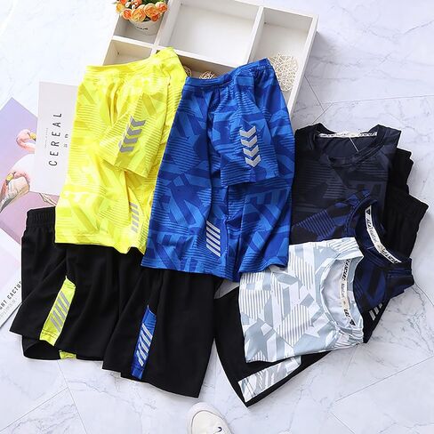Jellyuu Boys Summer Clothing Sets Kids Outfit Set Camouflage Short Sleeve T-Shirt+ Shorts Sportswear 3-13Years in Kuwait