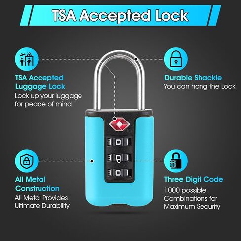 أقفال REBUST TSA المعتمدة لحقيبة الأسلحة - عبوتان من أقفال TSA القوية للأمتعة والبنادق والمسدسات وحالات المسدس - قفل علبة البندقية مع 3 مجموعة من الرموز الأمنية - قفل لحقائب الأمتعة (أسود) in Saudi Arabia