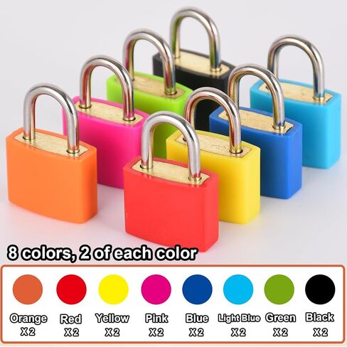 smilixin 16 PCS Suitcase Locks with Keys,Small Luggage Padlocks Metal Padlock with Key,Multicolor Lock Luggage Locks Mini Keyed Padlock for Backpack Boxes Laptop Bag School Gym Locker,23 mm,8 Colors in Kuwait