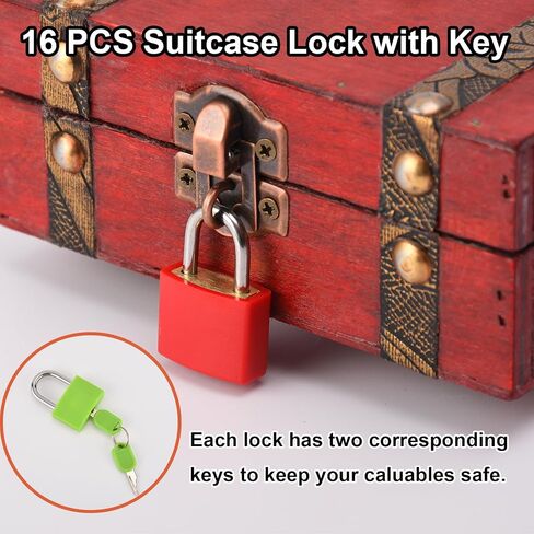 smilixin 16 PCS Suitcase Locks with Keys,Small Luggage Padlocks Metal Padlock with Key,Multicolor Lock Luggage Locks Mini Keyed Padlock for Backpack Boxes Laptop Bag School Gym Locker,23 mm,8 Colors in Kuwait
