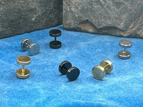 Blue Palm Jewelry 3 Pairs Stainless Steel Stud Earrings Fake Cheater Illusion Plug 14 Gauge Barbell and 00 Gauge Face E563 in Kuwait