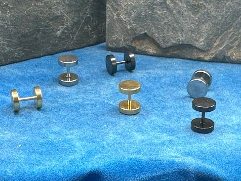 Blue Palm Jewelry 3 Pairs Stainless Steel Stud Earrings Fake Cheater Illusion Plug 14 Gauge Barbell and 00 Gauge Face E563 in Kuwait