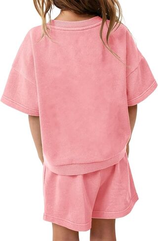 ملابس الصيف للفتيات من Meikulo أزياء الأطفال قطعتين تي شيرت بياقة دائرية مع جيب وسروال قصير من 1 إلى 10 سنوات in Kuwait