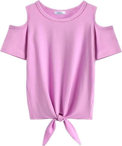 Arshiner Girls Short Sets 2 Pieces Outfits Short Sleeve Tie Knot T-Shirts and Casual Shorts With Pockets Cute Clothes Sets in Saudi Arabia