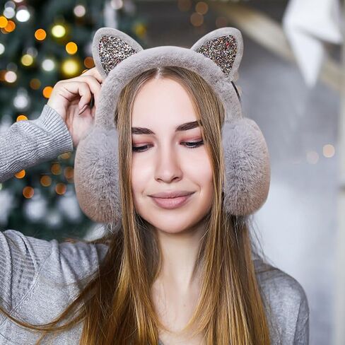 لطيف الترتر القط الأذن غطاء للأذنين الفتيات أفخم الدافئة رقيق واقية أذن لينة فروي في الهواء الطلق الشتاء الأذن أدفأ مكافحة البرد إيرفلاب in Kuwait