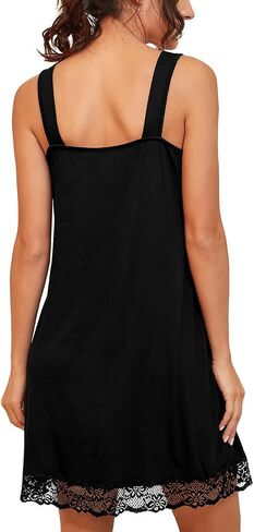 PrinStory Women's Nightgown V-neck Chemise Sleepwear Lace Nightwear Soft Lingerie for Women Carbon Black US Large in Saudi Arabia