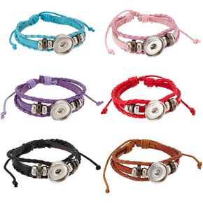 PH PandaHall Snap Charms Bracelets Leather Snap Button Bracelet PU Leather Braided Bangle with Clasps for Women Men