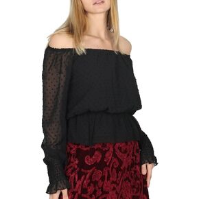 بلوزة نسائية من Yukiwi بأكمام منتفخة ونقاط سويسرية بدون أكتاف من Peplum in Kuwait