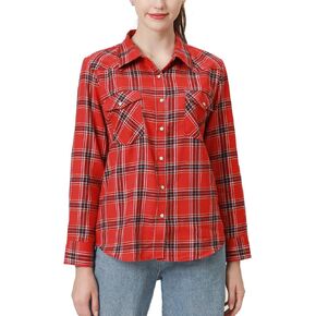 Snap Buttons Flannel Shirts for Women Long Sleeve Shirts for Women Plaid Women Shirts