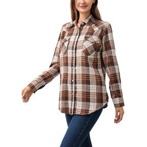 Snap Buttons Flannel Shirts for Women Long Sleeve Shirts for Women Plaid Women Shirts