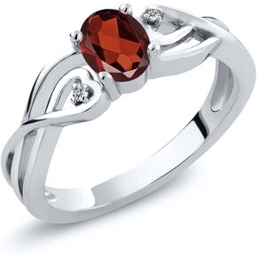 Gem Stone King 925 Sterling Silver Red Garnet and White Lab Grown Diamond Engagement Ring For Women (0.51 Cttw, Oval 6X4MM, Gemstone Birthstone, Available in size 5, 6, 7, 8, 9)